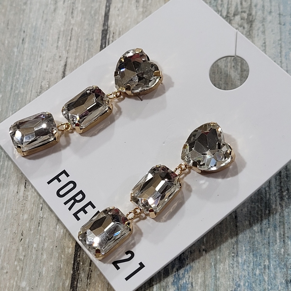 Forever 21 Gold Crystal Drop Earrings - Picture 5 of 5